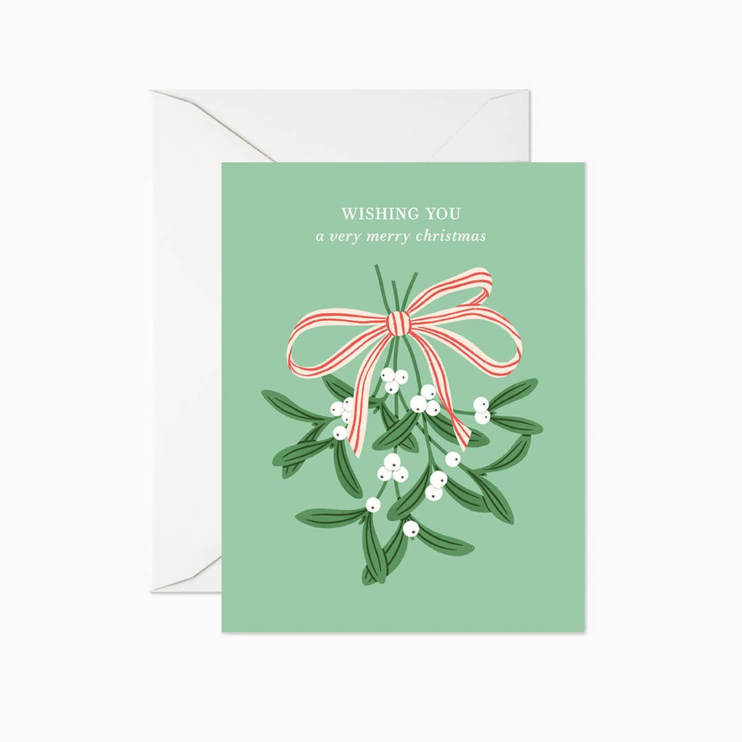 Linden Paper Co. - Merry Christmas Mistletoe | Holiday Greeting Card - Single Card