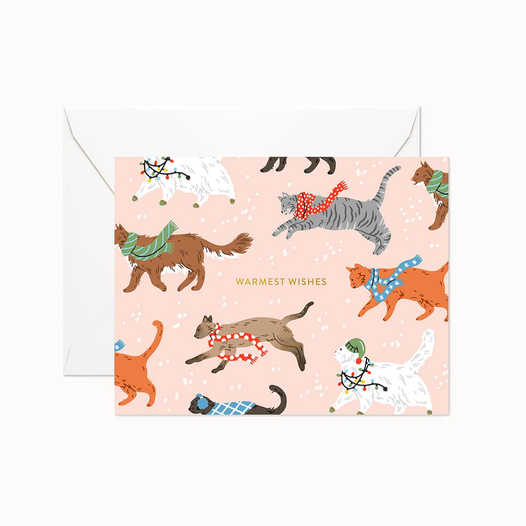 Linden Paper Co. - Warmest Wishes Cats | Holiday Greeting Card - Single Card